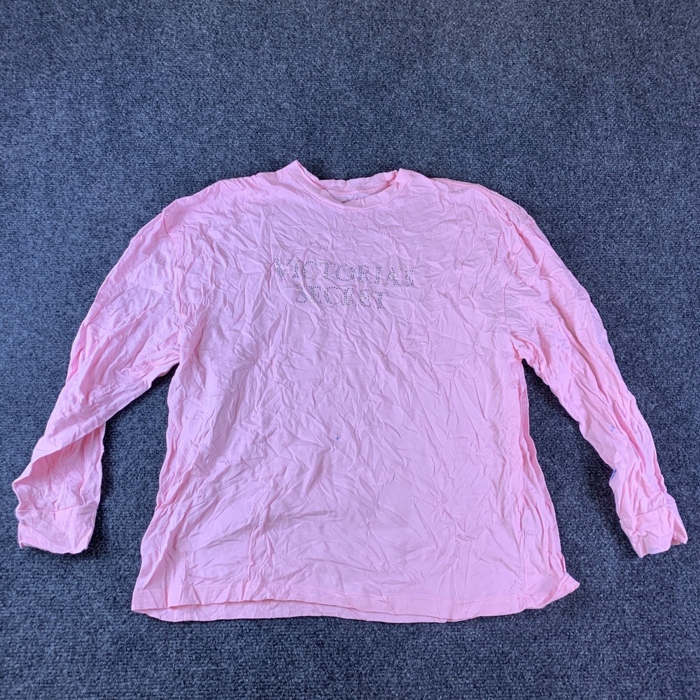 Victoria's Secret Shirt Womens XS Pink Rhinestone Logo Long Sleeve Crew Neck